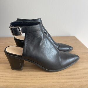 Nine West Black leather Heeled open back booties with Slingback Design chunky